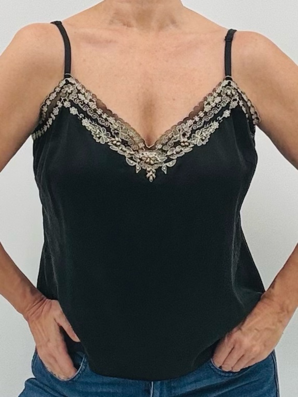 Vintage Y2K Coquette Feminine 100% Silk Embroidered Lace Beaded Boudoir Camisole